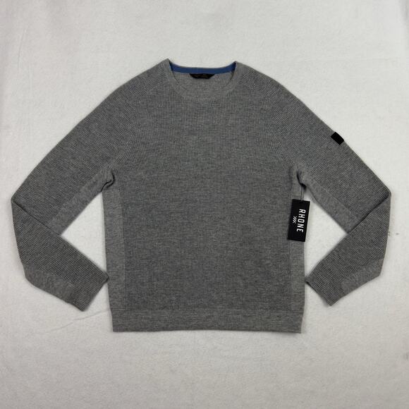 Rhone Wool Cashmere Sweater Men’s M Light Gray Heather Waffle Knit NWT - Picture 3 of 11